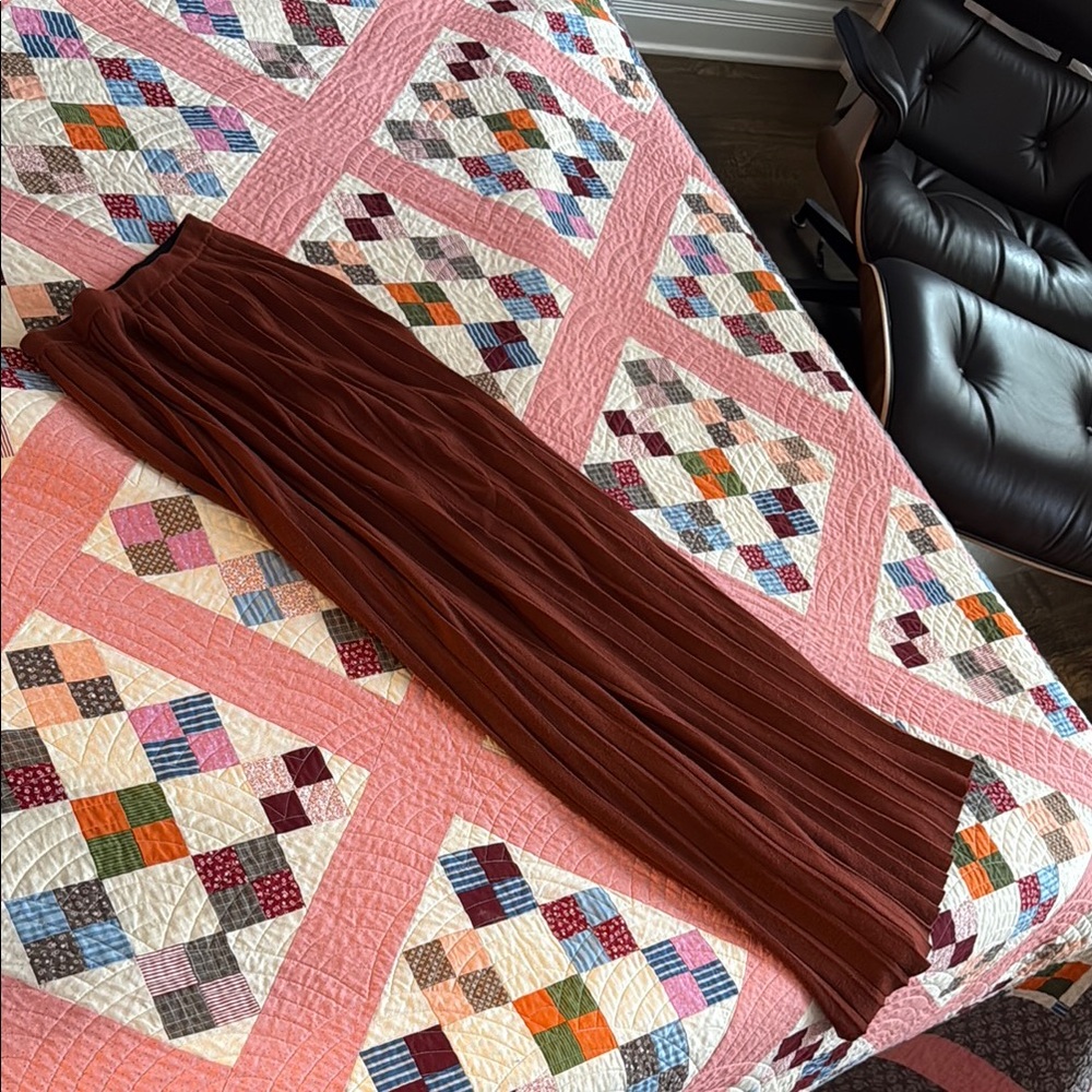 Tibi rust brown burgandy Pleated wool midi Skirt M/L